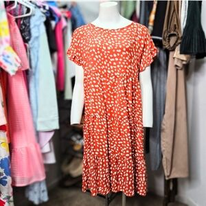 Casual Ruffle Sleeve Printed Swing Dress size M - Rust & Cream